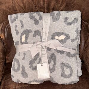 Barefoot Dreams Gray and Cream Animal Print Throw